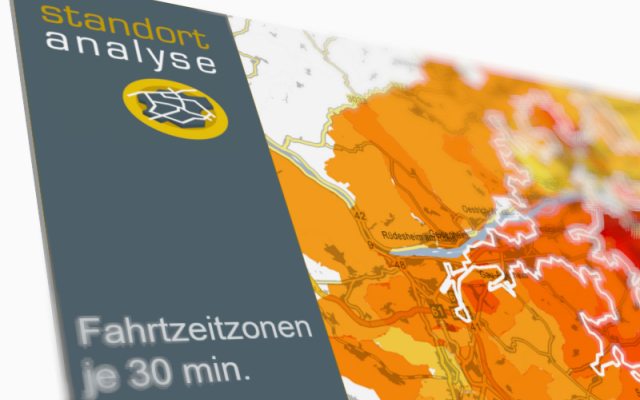 Detail of a location analysis with driving time zones